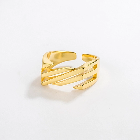 S925 Sterlingsilber Hohl Geometrisch Abgestufter Offener Ring Für Damen Original Design Diagonalstreifen Trendiger Minimalistischer Schmuck