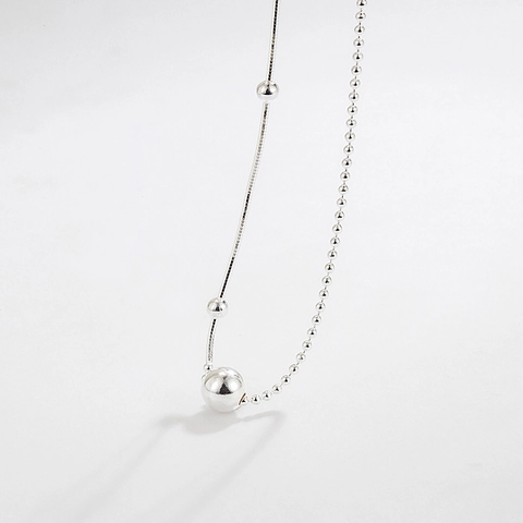 Collar con Colgante de Cuenta Redonda de Plata de Ley 925 para Mujer Collar de Cadena Minimalista Bañado en Oro de 18K