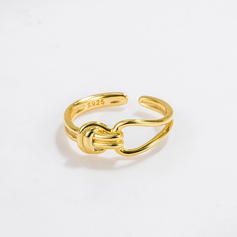 925 Sterling Silver Double Layer Knot Open Ring Minimalist Adjustable Korean Ins Style High Polish Geometric Jewelry For Women