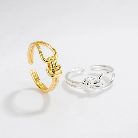 925 Sterling Silver Double Layer Knot Open Ring Minimalist Adjustable Korean Ins Style High Polish Geometric Jewelry For Women