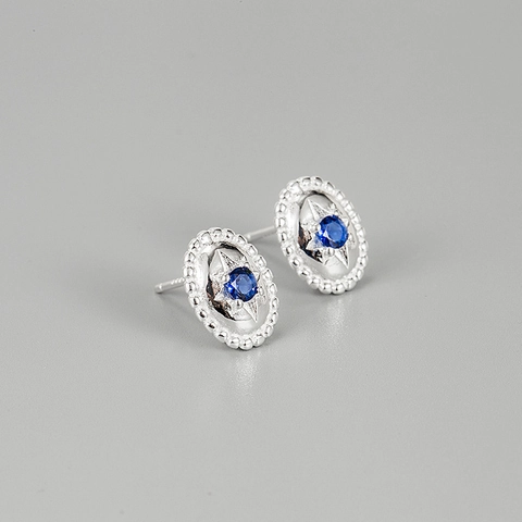 Boucles d'Oreilles Clous Étoile en Argent Sterling 925 pour Femmes Vintage Bleu Blanc Zirconia Incrusté Géométrique Bijoux