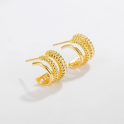 S925 Sterling Silver Irregular Geometric Stud Earrings For Women Multilayer Spiral Texture Minimalist Fashion Jewelry