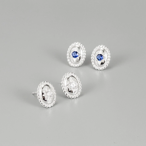 Boucles d'Oreilles Clous Étoile en Argent Sterling 925 pour Femmes Vintage Bleu Blanc Zirconia Incrusté Géométrique Bijoux