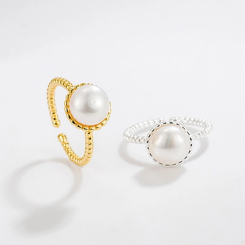 925 Sterling Silber Süßwasserperle Offener Ring Für Damen Minimalistisch Verstellbar Gedrehtes Seil Design Eleganter Schmuck