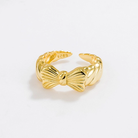 Anillo Ajustable de Lazo de Plata de Ley 925 Galvanizado Chapado en Oro 18K Estilo de Diseñador de Nicho Joyería Elegante