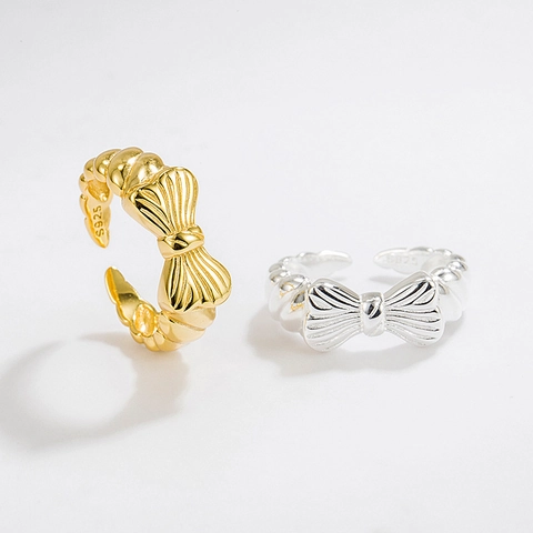 Anillo Ajustable de Lazo de Plata de Ley 925 Galvanizado Chapado en Oro 18K Estilo de Diseñador de Nicho Joyería Elegante