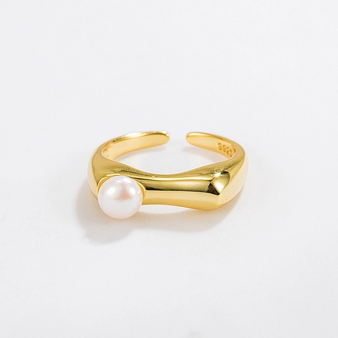 S925 Sterlingsilber Süßwasserperle Ring Für Damen Elegant Hepburn-Stil Verstellbare Öffnung Gold Silber Fingerschmuck
