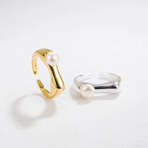 S925 Sterlingsilber Süßwasserperle Ring Für Damen Elegant Hepburn-Stil Verstellbare Öffnung Gold Silber Fingerschmuck