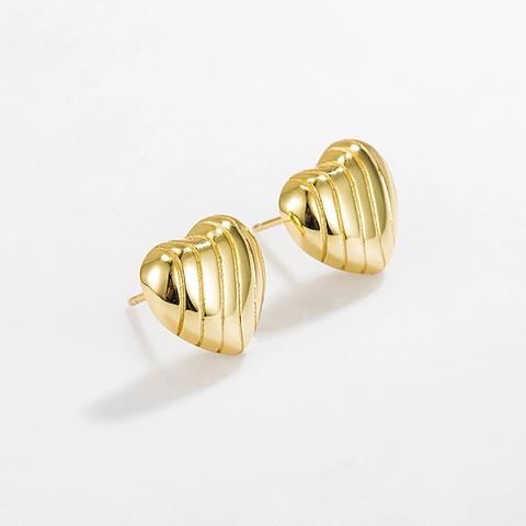 Franse Vintage 925 Sterling Zilveren Hart Oorknopjes Minimalistisch Golfontwerp Verguld Elegante Sieraden Voor Vrouwen