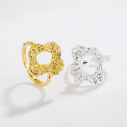 925 Sterling Silver Irregular Molten Texture Ring For Women Adjustable Open Geometric Finger Ring Korean Ins Style Gift