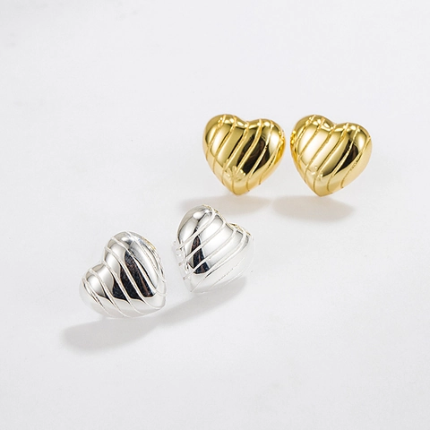 Franse Vintage 925 Sterling Zilveren Hart Oorknopjes Minimalistisch Golfontwerp Verguld Elegante Sieraden Voor Vrouwen