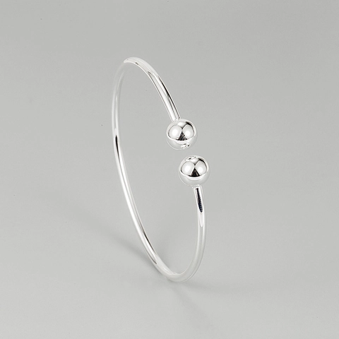 925 Sterlingsilber Minimalist Armreif Doppelte Rundperle Offener Verstellbarer Armreif Für Damen Mode Schmuck