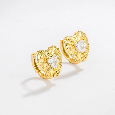 Orecchini a Lobo a Cuore Pieghettati in Argento Sterling 925 Per Donna Strass Lucidi Placcati in Oro 18K Gioielli di Moda