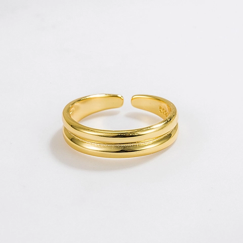 Anillo Abierto de Doble Capa de Plata de Ley 925 Minimalista para Mujer Ajustable Geométrico Chapado en Oro 18k Regalo