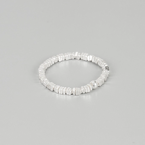 Anillo de Plata de Ley 925 Diseño Original Textura de Plata Triturada para Mujer Anillo Elástico Ajustable Joyería Minimalista