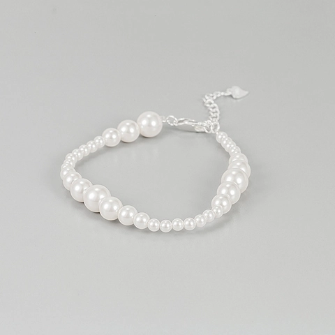 925 Sterling Silver Artificial Pearl Bracelet For Women Minimalist Elegant Heart Pendant Adjustable Chain Bracelet Sweet Jewelry Gift