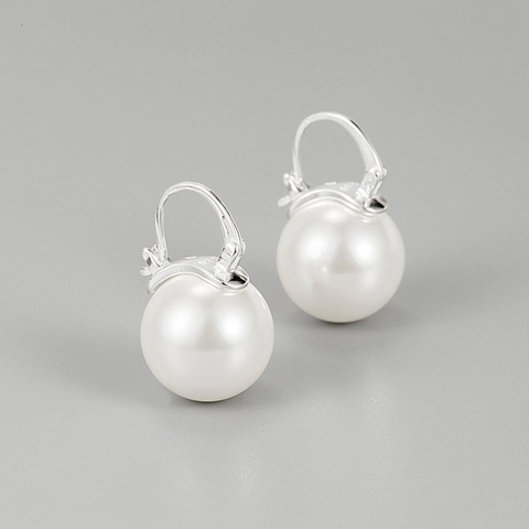 Pendientes Colgantes de Plata de Ley 925 con Perla Artificial Redondos Gancho Chic Minimalista Joyería de Moda para Mujer