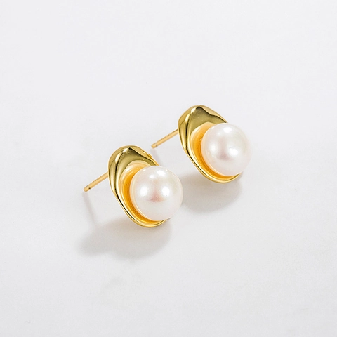 Irregular Baroque Freshwater Pearl Stud Earrings 925 Sterling Silver Post Geometric Minimalist Fashion Jewelry For Women
