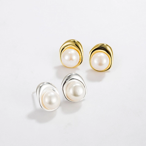 Irregular Baroque Freshwater Pearl Stud Earrings 925 Sterling Silver Post Geometric Minimalist Fashion Jewelry For Women