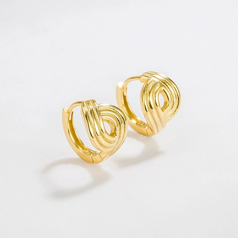 Pendientes de Botón S925 Plata de Ley Geométrico Entrelazado Hueco Para Mujeres Diseño de Nicho Textura Metal Oro 18k