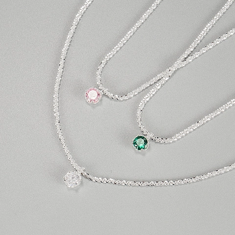 Collar con Colgante de Circonia de Plata de Ley 925 Minimalista para Mujer Cadena de Clavícula con Piedra Brillante Corte Redondo