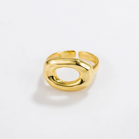 925 Sterlingsilber Geometrisch Hohl Unregelmäßiger Ring Französisch Vintage Offen Verstellbarer Fingerring Vergoldet Damen Schmuck