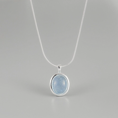 Collar con Colgante de Aguamarina Natural de Plata de Ley S925 Cadena de Clavícula Minimalista con Gema Ovalada para Mujer