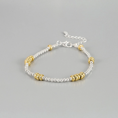 Minimalistisches Perlenarmband aus 925er Sterlingsilber für Damen Kontrastfarbenes zweifarbiges Perlenarmband mit verstellbarer Verlängerungskette