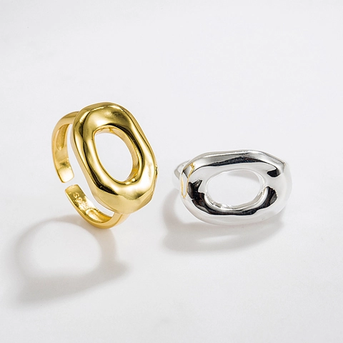 925 Sterlingsilber Geometrisch Hohl Unregelmäßiger Ring Französisch Vintage Offen Verstellbarer Fingerring Vergoldet Damen Schmuck