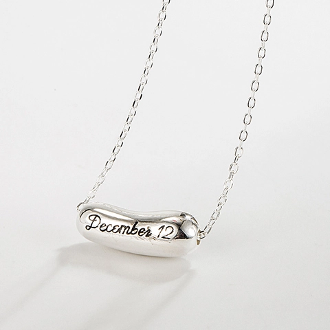 925 Sterlingsilber Minimalistische Bohnen Anhänger Halskette Gravierte Buchstaben Datum Erbse Schlüsselbeinkette Für Damen Mode Schmuck Zubehör