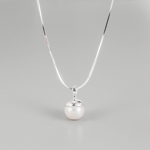 Collar Con Colgante De Perla Natural De Plata De Ley 925 Elegante Cadena De Serpiente Choker Geométrico Para Mujer Joyería Regalo