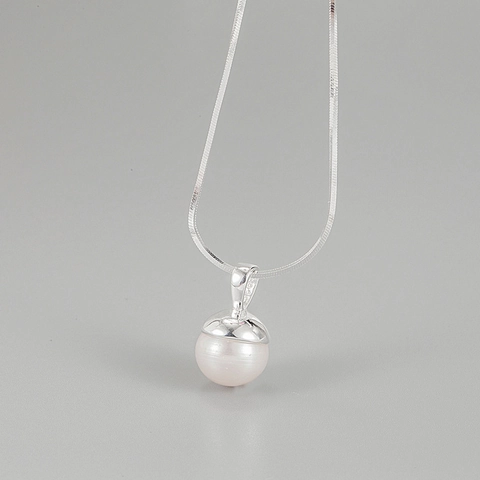 Collar Con Colgante De Perla Natural De Plata De Ley 925 Elegante Cadena De Serpiente Choker Geométrico Para Mujer Joyería Regalo