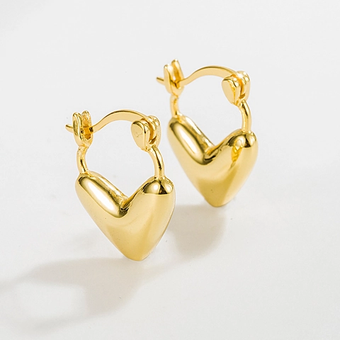 S925 Sterlingsilber Herz Ohrstecker Damen 18K Vergoldet Minimalistisch Chic Poliert Herz Anhänger Schmuck Geschenk