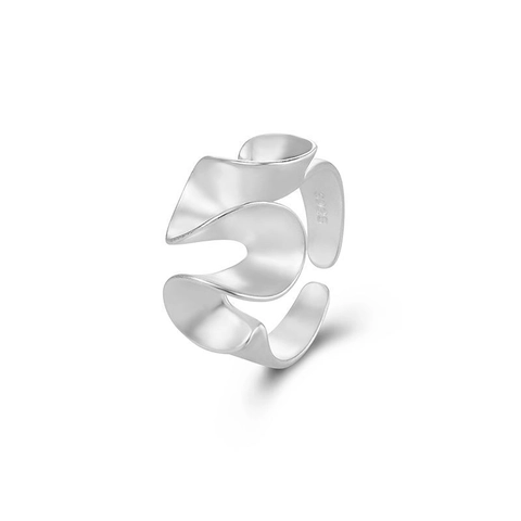 Niche Design 925 Sterling Silver Wave Skirt Twisted Open Ring Frosted Matte Brushed Wrinkled Irregular Band Finger Ring Jewelry