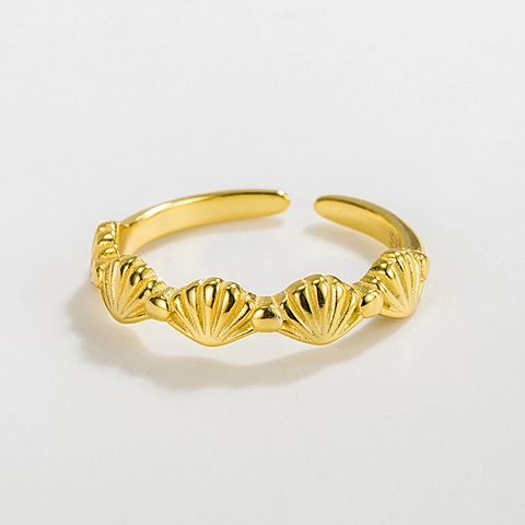 Anillo Ajustable Abierto de Plata de Ley 925 Forma de Abanico de Concha Vintage Estilo Ins Joyería de Dedo para Mujer Regalo