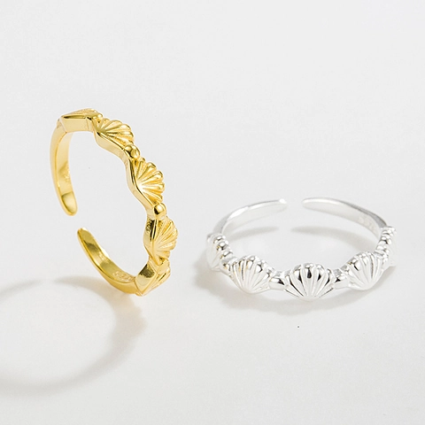 Anillo Ajustable Abierto de Plata de Ley 925 Forma de Abanico de Concha Vintage Estilo Ins Joyería de Dedo para Mujer Regalo