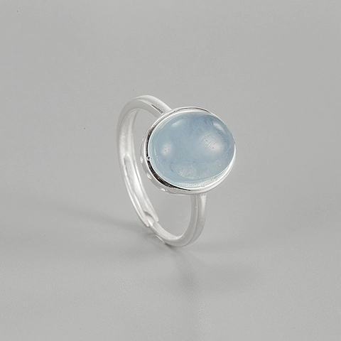 925 Sterling Zilveren Ovale Aquamarijn Kristallen Ring Minimalistische Koreaanse INS Stijl Open Verstelbare Vingerring Vrouwen Sieraden