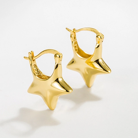 Pendientes de Aro de Estrella de Plata de Ley 925 Para Mujer Diseño de Nicho Pentagrama Geométrico 3D Joyería Bañada en Oro