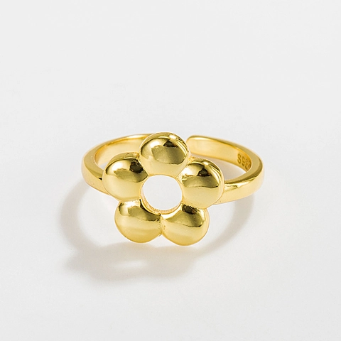 Minimalistischer Offener Ring Aus 925 Sterlingsilber Für Damen 18K Vergoldet 3D Blume Verstellbarer Ring Modeschmuck