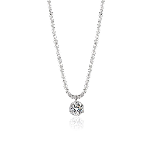 Collar con Colgante de Circonia de Plata de Ley 925 Minimalista para Mujer Cadena de Clavícula con Piedra Brillante Corte Redondo