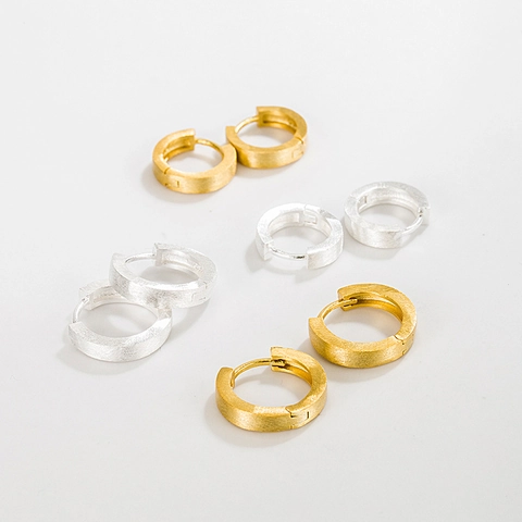 Orecchini a Cerchio in Argento Sterling 925 per Donna Placcati in Oro 18K Spazzolato Geometrici Tondi Gioielli Moda