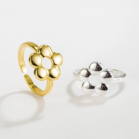Minimalistischer Offener Ring Aus 925 Sterlingsilber Für Damen 18K Vergoldet 3D Blume Verstellbarer Ring Modeschmuck
