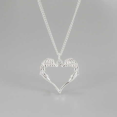 Collana con Pendente a Cuore con Ali d'Angelo in Argento Sterling S925 per Donna Gioielli Angelo Custode a Cuore Cavo Stile Vintage