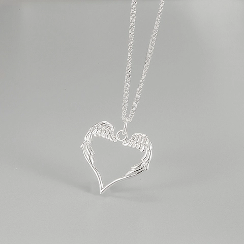 Collana con Pendente a Cuore con Ali d'Angelo in Argento Sterling S925 per Donna Gioielli Angelo Custode a Cuore Cavo Stile Vintage