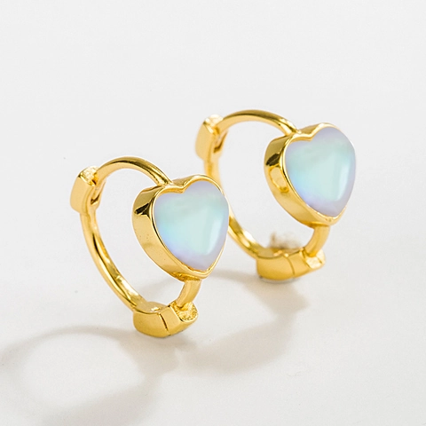 Orecchini a Cerchio a Cuore in Argento Sterling 925 per Donna Pietra di Luna Sintetica Strass Intarsiato Placcato Oro Gioielli