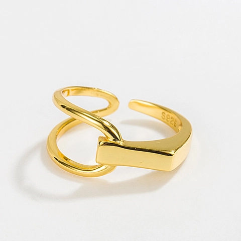 Anillo Abierto Asimétrico Geométrico de Plata de Ley 925 Minimalista Ajustable de Doble Línea para Mujer Joyería de Moda