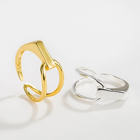 Anillo Abierto Asimétrico Geométrico de Plata de Ley 925 Minimalista Ajustable de Doble Línea para Mujer Joyería de Moda