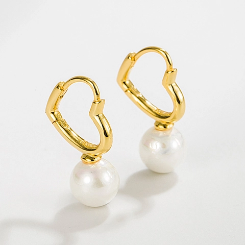 Orecchini a Cerchio a Cuore in Argento Sterling 925 Con Pendente di Perla Artificiale Gioielli Minimalisti in Stile Coreano