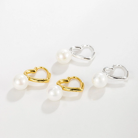 Orecchini a Cerchio a Cuore in Argento Sterling 925 Con Pendente di Perla Artificiale Gioielli Minimalisti in Stile Coreano