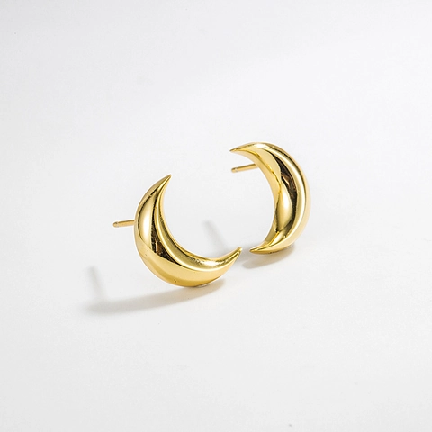 925 Sterling Silver Moon Stud Earrings For Women Minimalist Geometric Arc Crescent Moon Polished Fashion Jewelry Gift